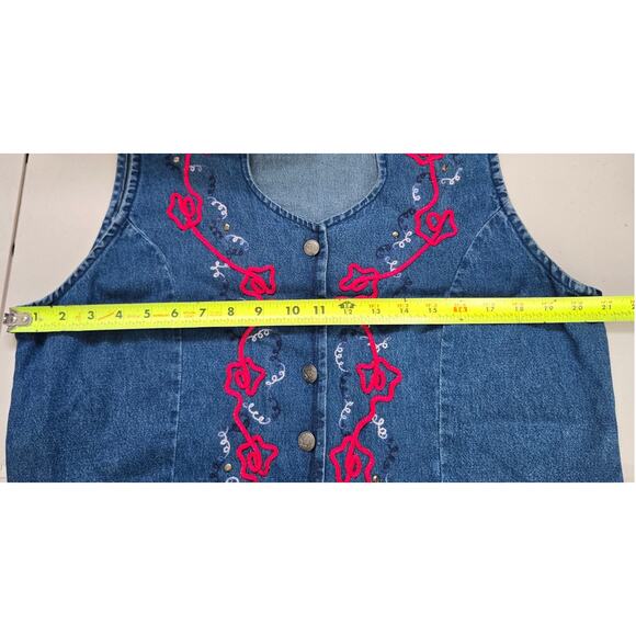 Vintage Ozark Embroidered Denim Vest Size MD 90s Western Grandma Cottage - Picture 5 of 7